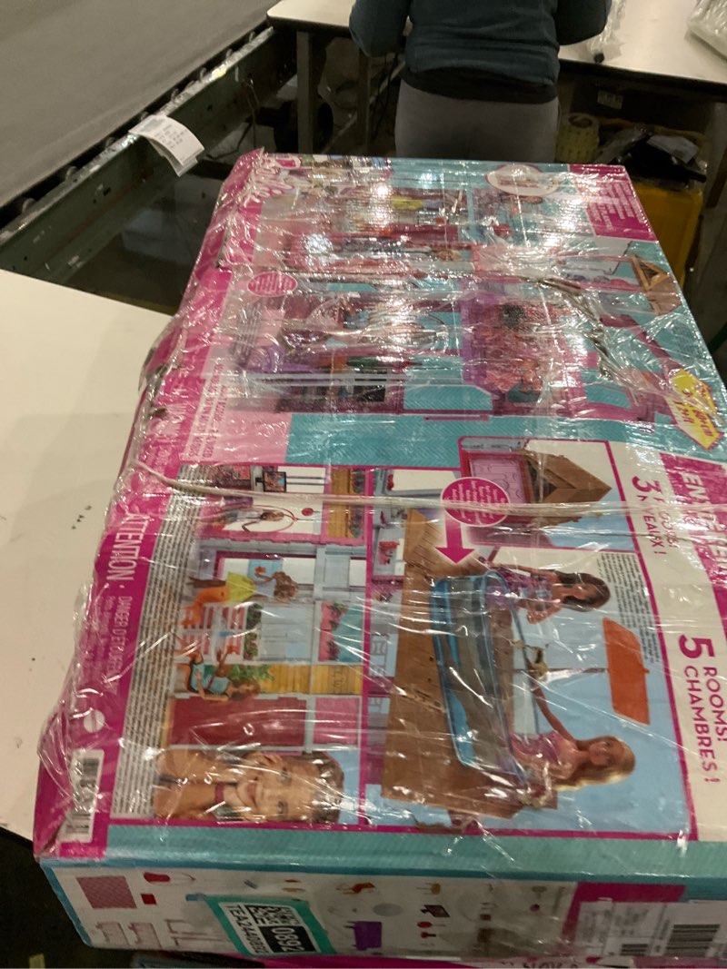 Condition photo showing As Is for Barbie 3-Story Townhouse Dollhouse with Elevator, Swing Chair, Furniture and Accessories, Fold for Portability and Travel (Amazon Exclusive)