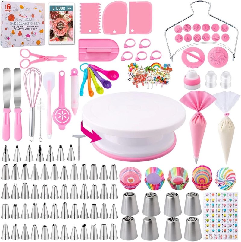 cake decorating supplies kit tools 356pcs, nifogo baking accessories pink