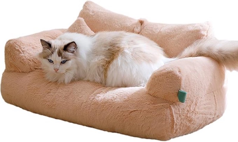 Plush Sofa Bed for Dogs, Calming Pet Sofa, Plush Dog Sofa with Removable Washable Cover,Calming Dog Bed Fluffy Plush Pet Sofa (similar to stock photo)