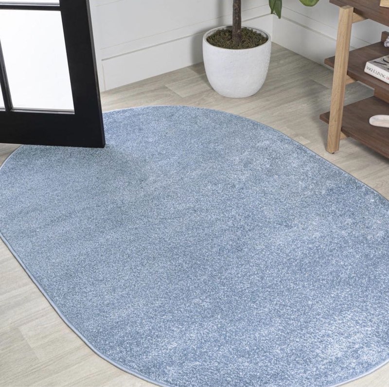 Haze Solid Low-Pile Classic Blue 3 ft. x 5 ft. Oval Area Rug