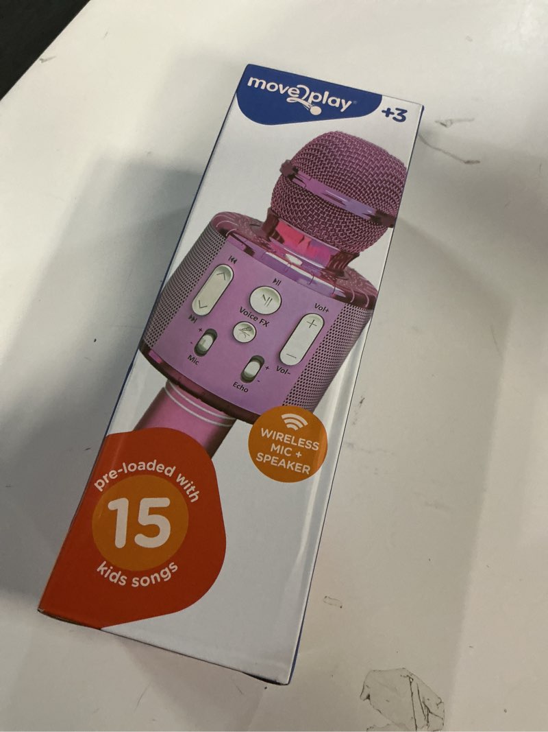 Condition photo showing New/Like New for Move2Play, Kids Karaoke Microphone | Includes Pre-Loaded Songs & Bluetooth | Kids Birthday Party Gift | Toy for All Ages 2, 3, 4, 5, 6+ Year Old Girls, Boys & Toddlers All Pink