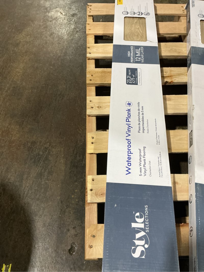 Condition photo showing As Is for Style Selections Jamestown Hickory 12-mil x 7-in W x 48-in L Waterproof Luxury Vinyl Plank Flooring