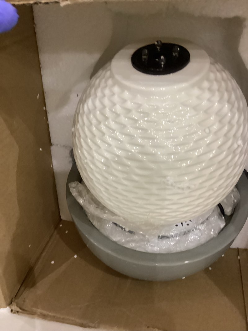 White Sphere Tabletop Fountain 9"H; White