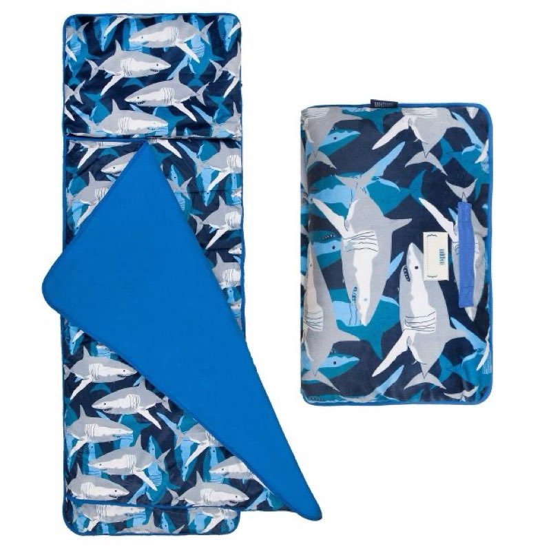 wildkin kids plush nap mat for toddlers, daycare & preschool nap mats, attached blanket (sharks)