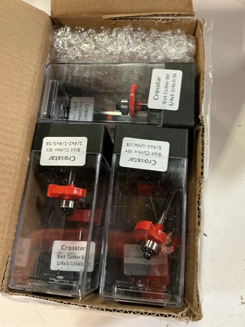 Condition photo showing Good Condition for crosstar 6pcs rabbeting router bit set with 6 bearings - 1/4" shank carbide tipped bits for woodworking - includes 1/4", 5/16", 3/8", 1/2", 3/16", 5/8" height cutters & 6 sizes bearings