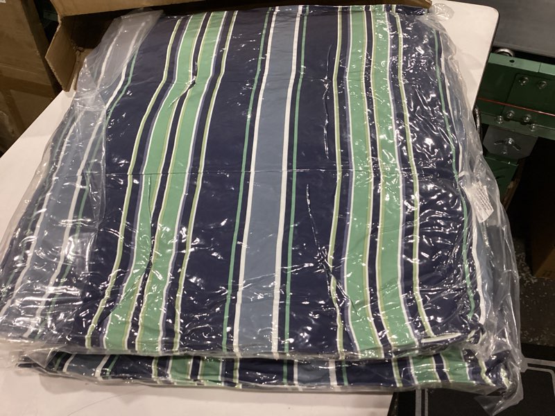 Condition photo showing New/Like New for eagle peak tufted outdoor/indoor high back patio chair cushion, 1 pack, 46'' x 22'',  blue green striped pack of 1