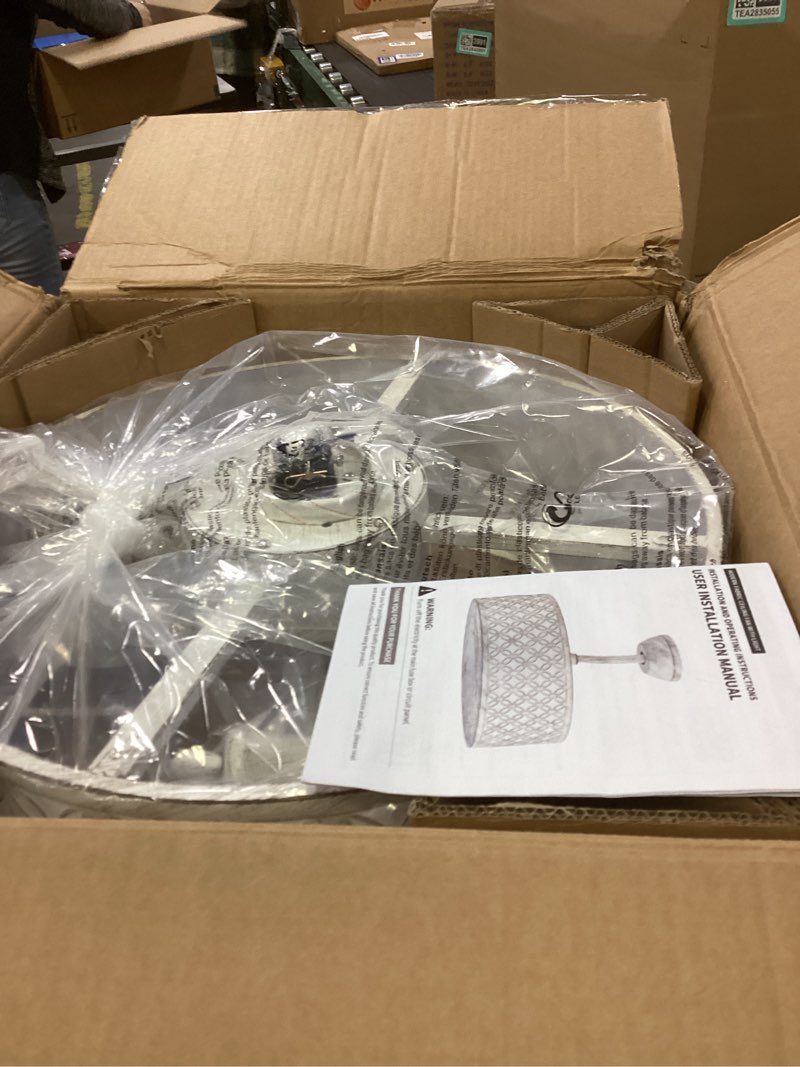 Condition photo showing Good Condition for White Fandelier Ceiling Fan with Light, 20" Caged White Chandelier Ceiling Fans with Lights Remote Control, Fabric Mid-Century Modern with 6 Speeds for Bedroom, Nursery, Living Room.