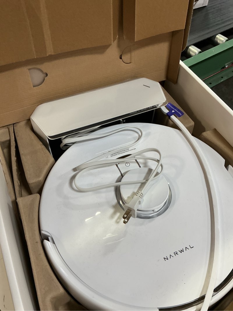 Condition photo showing As Is for narwal freo x plus robot vacuum and mop, 7-week dust storage, 7800pa suction, zero tangles, tri-laser obstacle avoidance, lidar navigation, self vacuum cleaner for pet hair, hard floor, carpet