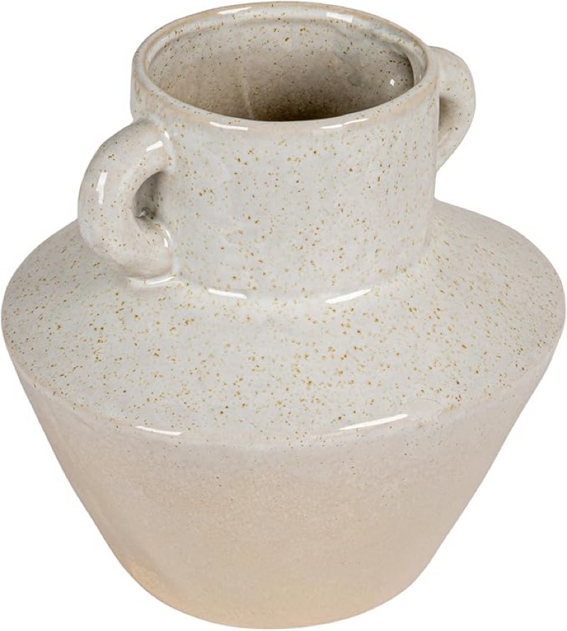 Bloomingville Round Stoneware Vase with Reactive Glaze Finish and Vertical Handles, Light Grey