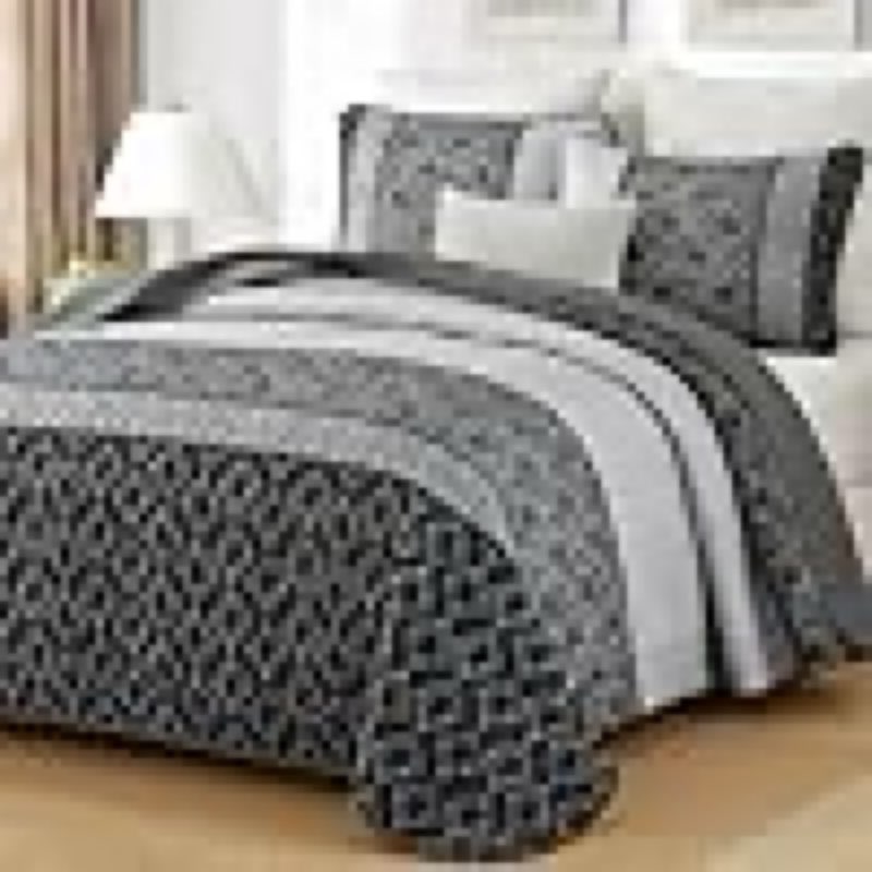 Cottolester Boho Quilt Set Queen Size 3 Pieces,Grey Striped Plaid Bedspread,Soft Microfiber Bedding Set with 2 Pillow Shams 96"x90"