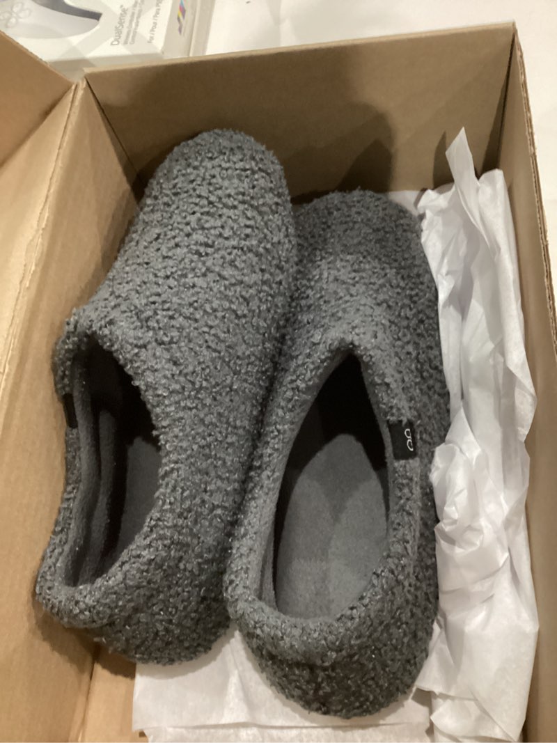 Condition photo showing Good Condition for HomeTop Women's Fuzzy Curly Fur Memory Foam Loafer Slippers with Polar Fleece Lining 7-8 Dark Grey