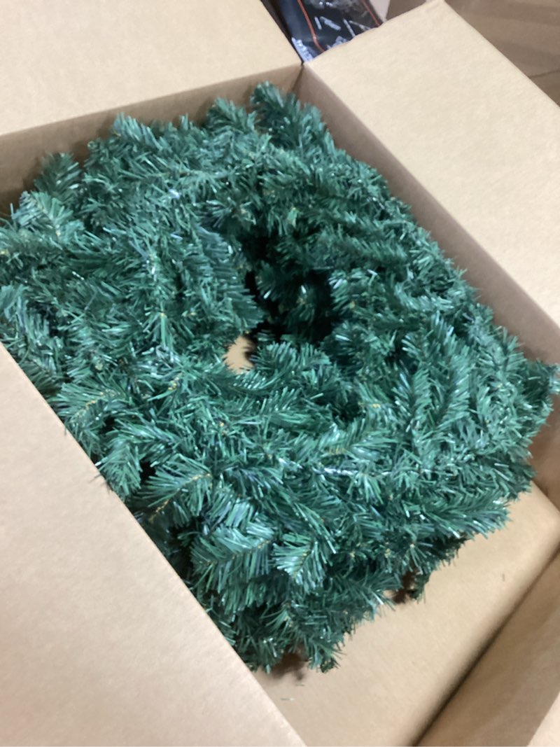 Condition photo showing As Is for Hotop 4 Pcs Artificial Christmas Wreath for Front Door Christmas Green Farmhouse Wreath DIY Faux Pla