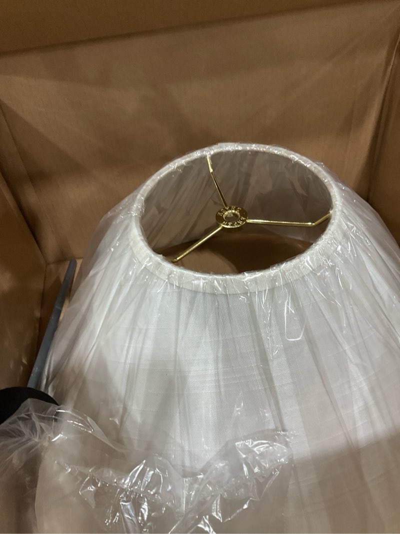 Condition photo showing As Is for aspen creative 32208a hardback empire spider lamp shade in pearl white, 6" top x 19" bottom x 12" slant height