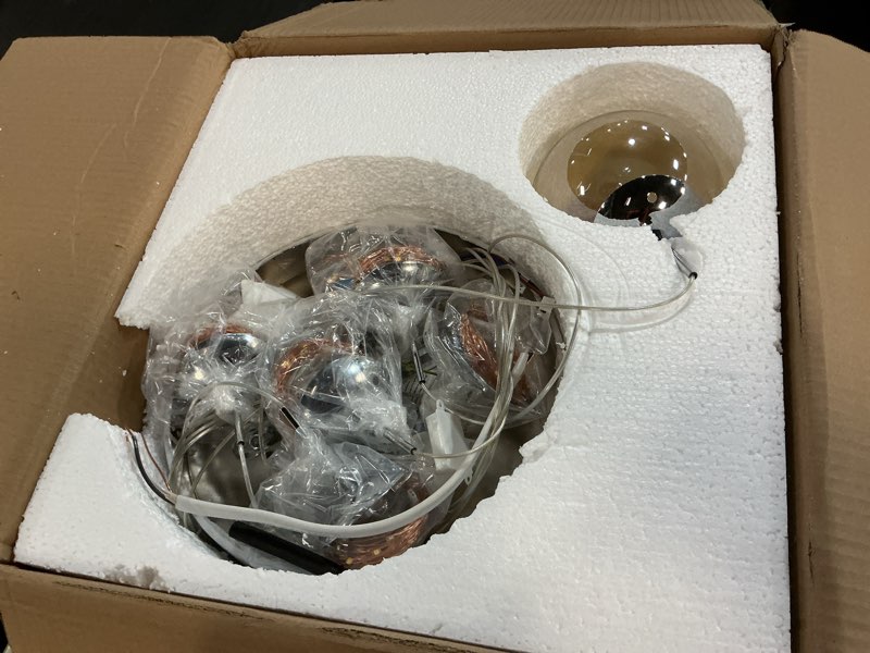 Condition photo showing Good Condition for long chandeliers for high ceilings,modern crystal pendant light,raindrop drop lamp,hanging flush mount lighting fixtures for spiral staircase,foyer,entryway,living room yellow raindrop 6 lights
