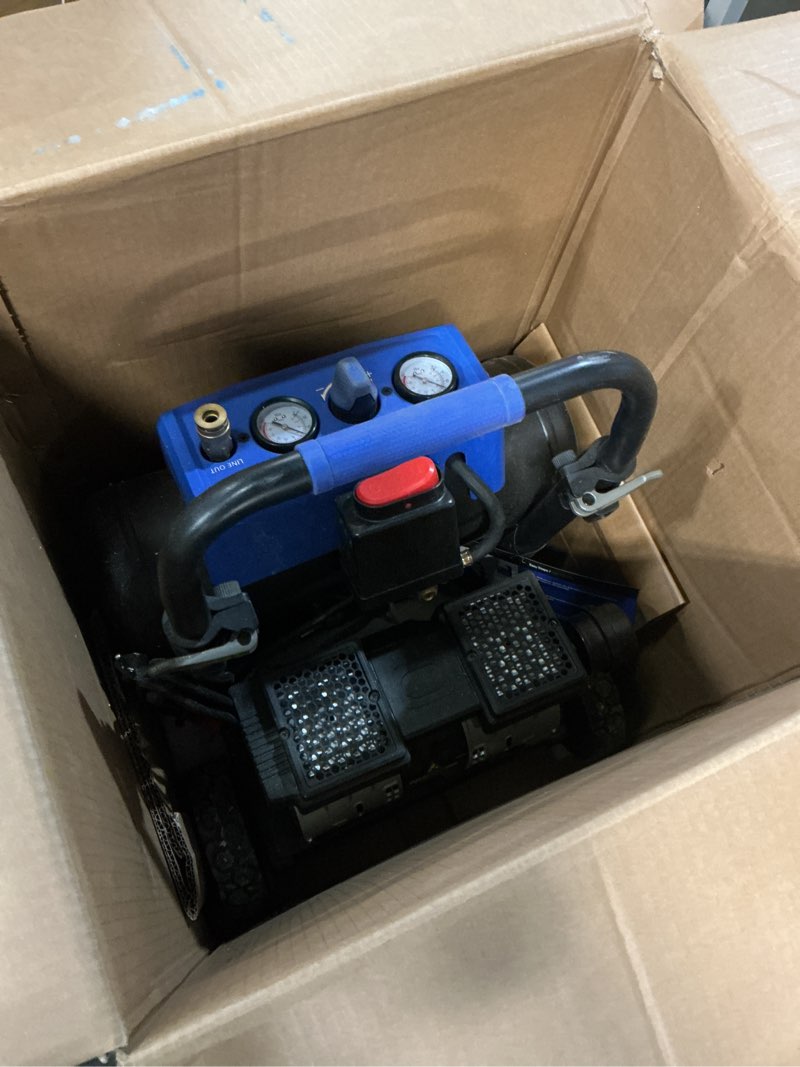 Condition photo showing As Is for Kobalt Quiet Tech 4.3-Gallon Portable Electric Twin Stack Quiet Air Compressor