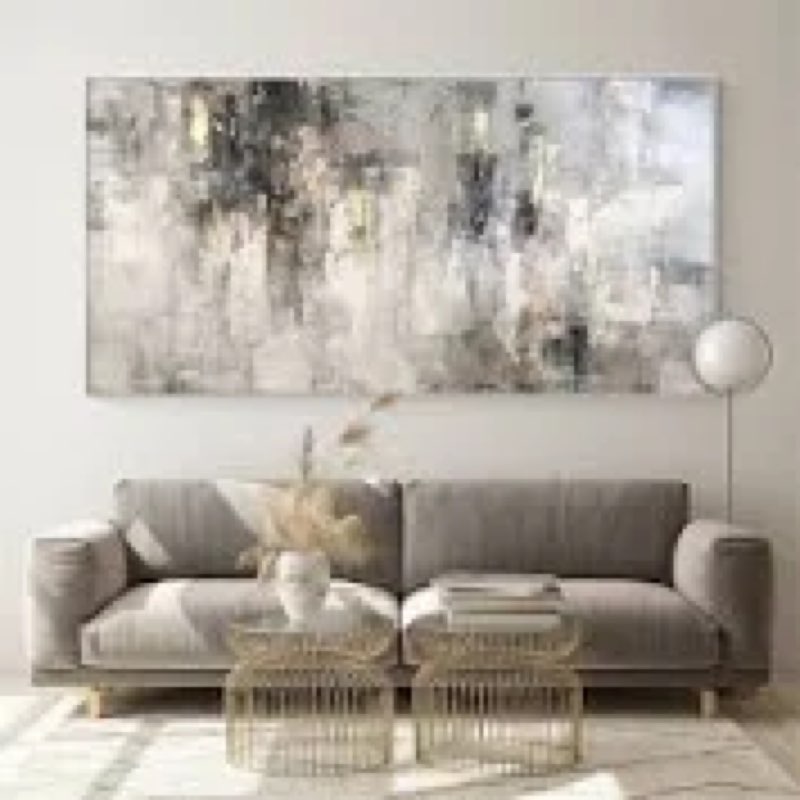Textured Abstract Wall Decor with Frame Grey and Brown Canvas Art Gold Accents Modern Large Artwork 