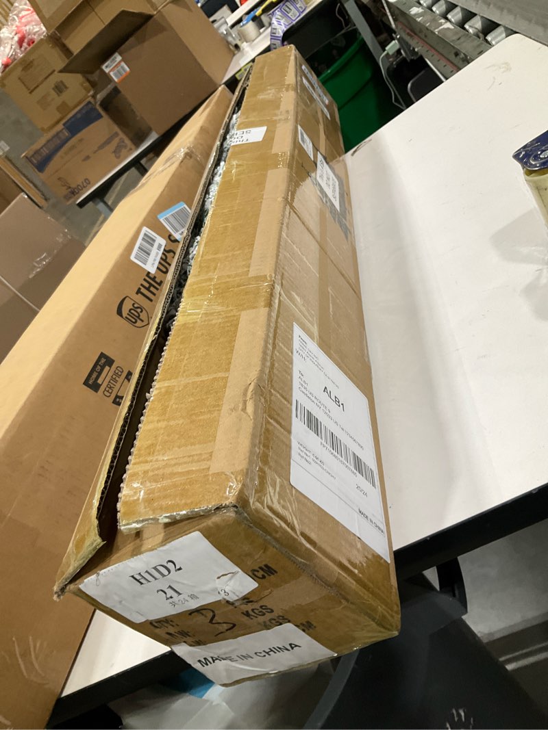 Condition photo showing As Is for 7.5 ft Flocked Pencil Christmas Tree with Lights Artificial Slim Tall Skinny Christmas Tree Snow Flocked Pine for Home Office Holiday Xmas Decoration