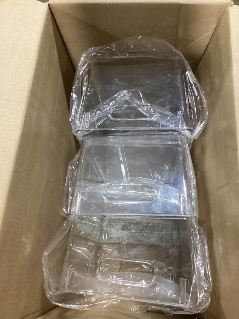 Condition photo showing New/Like New for isaac jacobs 3-pack large clear storage bins with handles, plastic organizer for home, room, office, fridge, kitchen/pantry non-slip container set, food safe, bpa free (3-pack, large) 3 large