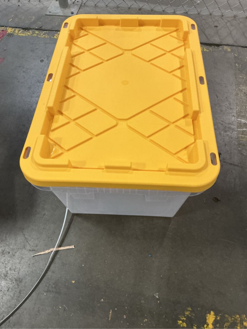 Condition photo showing Good Condition for 1 piece office depot® greenmade® professional storage totes, 23 gallon, clear/yellow, pack of 4 totes