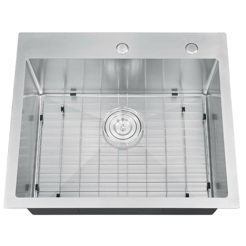 ATTOP 25 Inch Scratch-Resistant Single Bowl Drop in Stainless Steel Kitchen Sink with Bottom Grid