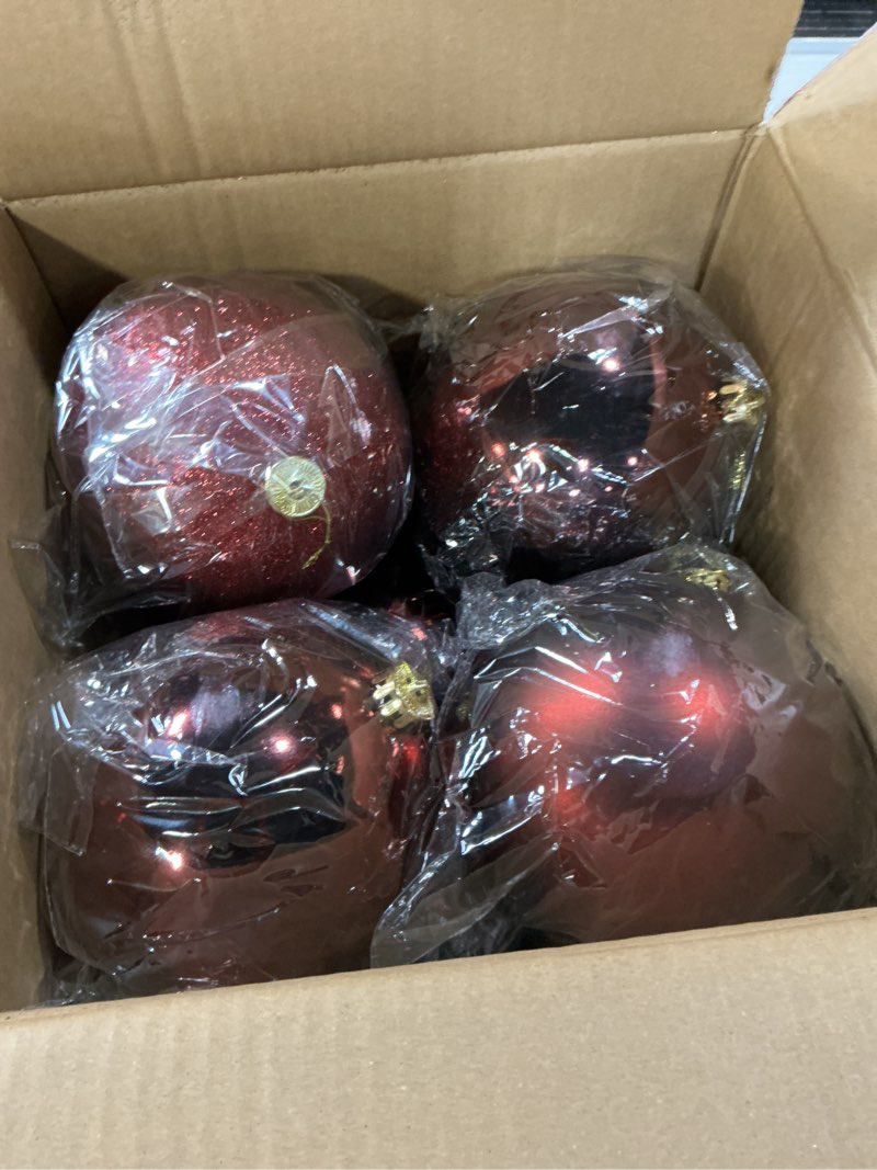 Condition photo showing New/Like New for Marsui 24 Pcs Giant Christmas Balls Ornaments Extra Large Outdoor Cherry Christmas Ornament 8'' 6'' 3'' 2'' Large Xmas Balls Bulk Plastic Shatterproof for Xmas Tree Lawn Yard Porch (Frosted and Shiny) Frosted and Shiny Cherry