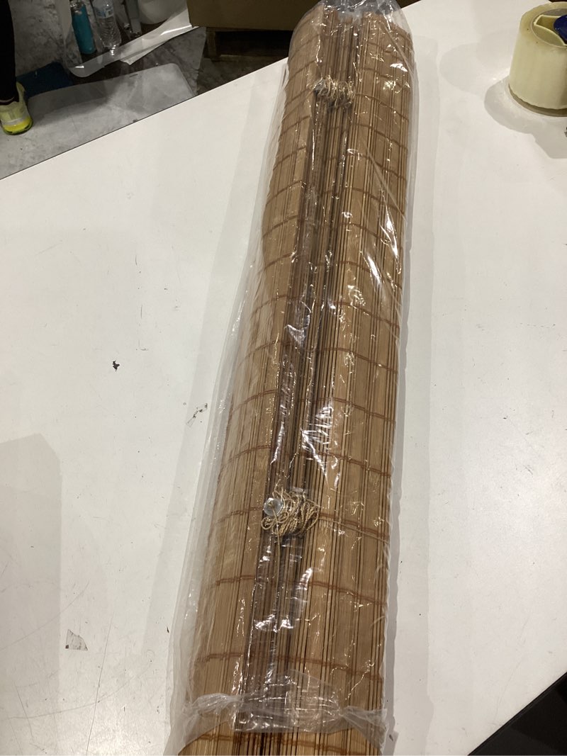 Condition photo showing As Is for lazblinds no tools no drill cordless bamboo roman shades, light filtering window treatment, roll up bamboo blinds for windows 33'' w x 64'' h, brown light filtering-brown206 33" w x 64" h