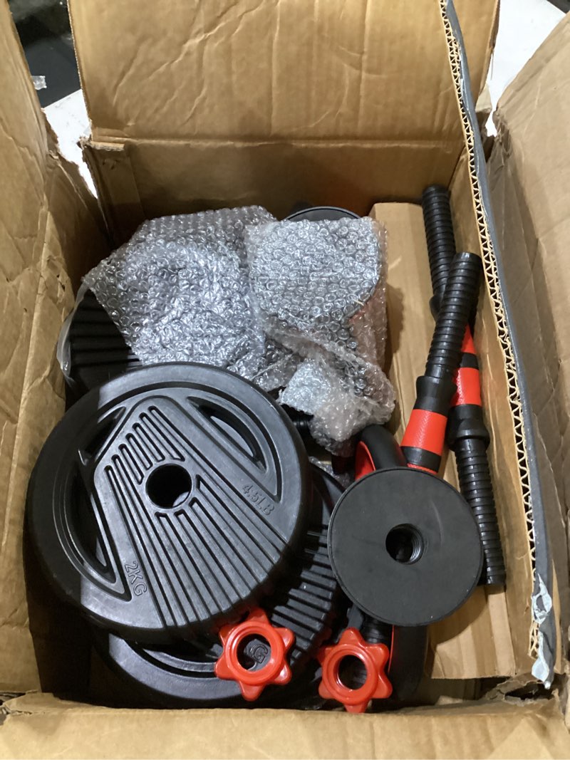 Condition photo showing Good Condition for adjustable dumbbell set, 10/20/30/45/70/90lbs free weight set with connector, 5 in1 dumbbells set used as barbell, kettlebells, push up stand,weight plate, fitness exercises for home gym suitable men/women 30lb(15lb pair)