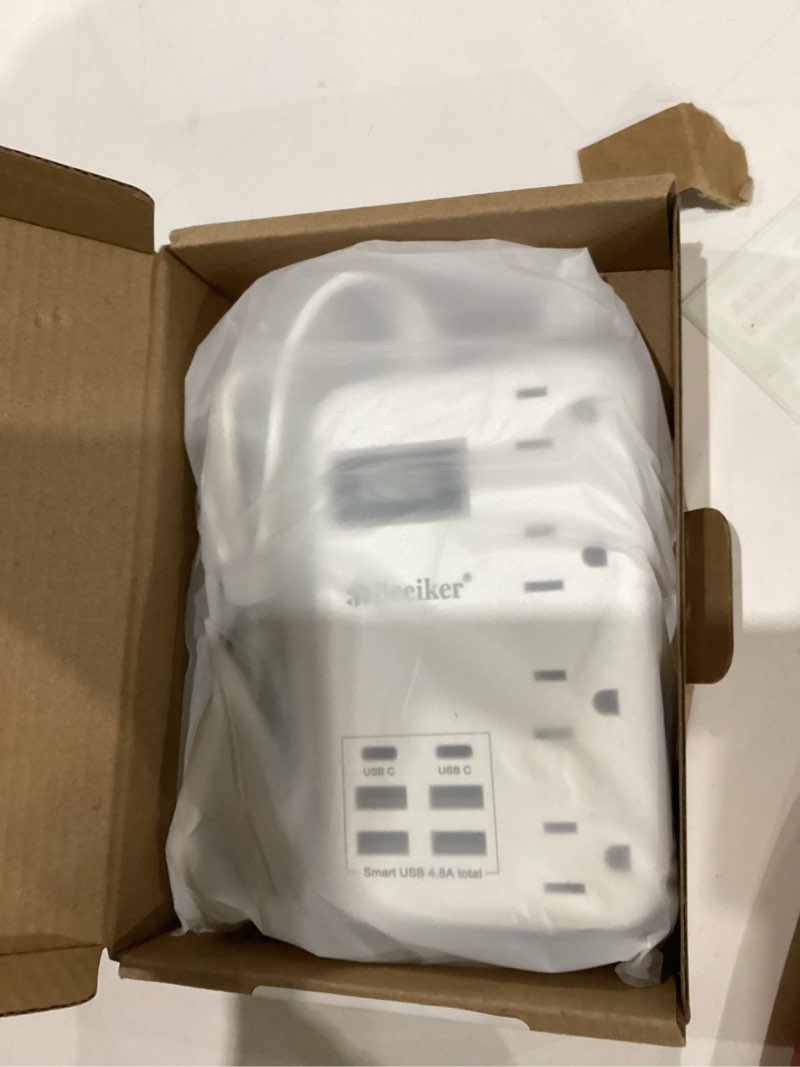 Condition photo showing New/Like New for 6 USB(2 USB C) Travel Power Strip- Flat Plug Extension Cord 3 Feet with 4.8A 24W USB Charging Station and 4 Outlets, 3 FT Short Extension Cord Portable for Travel Cruise Office College Dorm 24W USB-3 ft