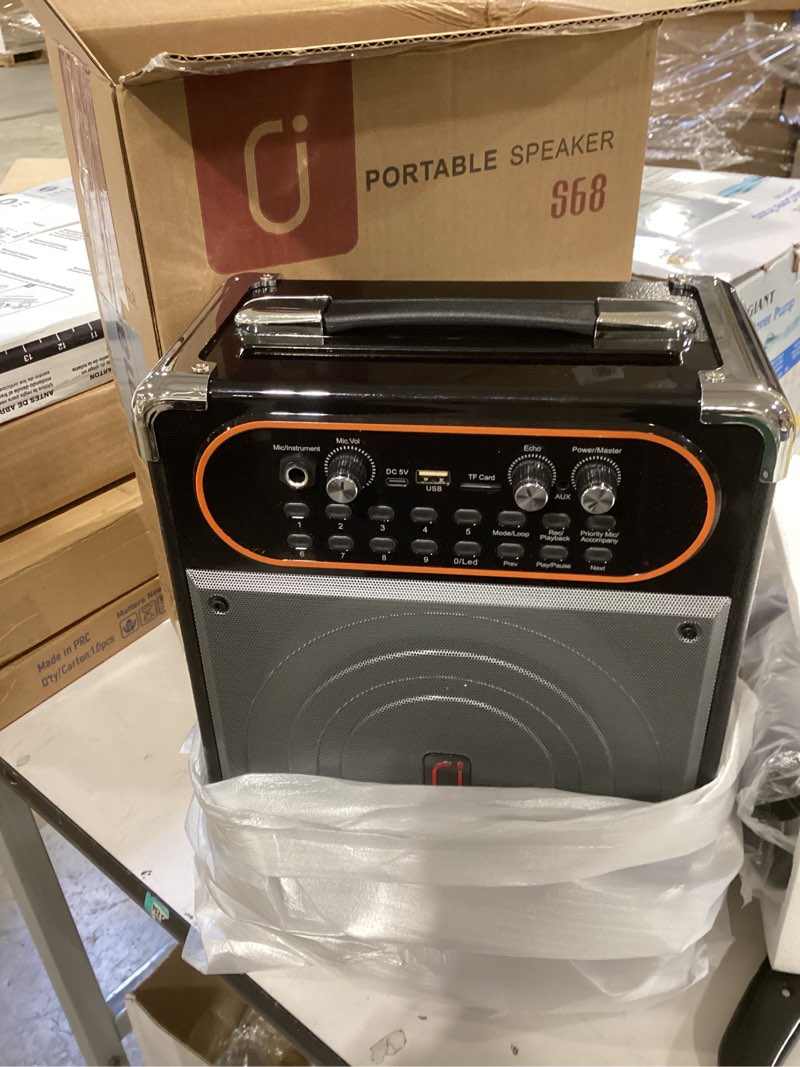 Condition photo showing Good Condition for karaoke machine, portable bluetooth speaker with 2 wireless microphones for adults & kids with lights, karaoke microphone with pa system supports usb/tf/fm/aux for home party home system packages black