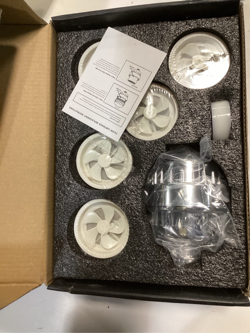 Condition photo showing New/Like New for Yodel Shower Filter with 6 Cartridge Chrome - Hard Water Softener, 99% Removes Chlorine & Impurities, Improves Skin & Hair Condition, Universal Fit for Shower Heads Polish Chrome 6 Pcs