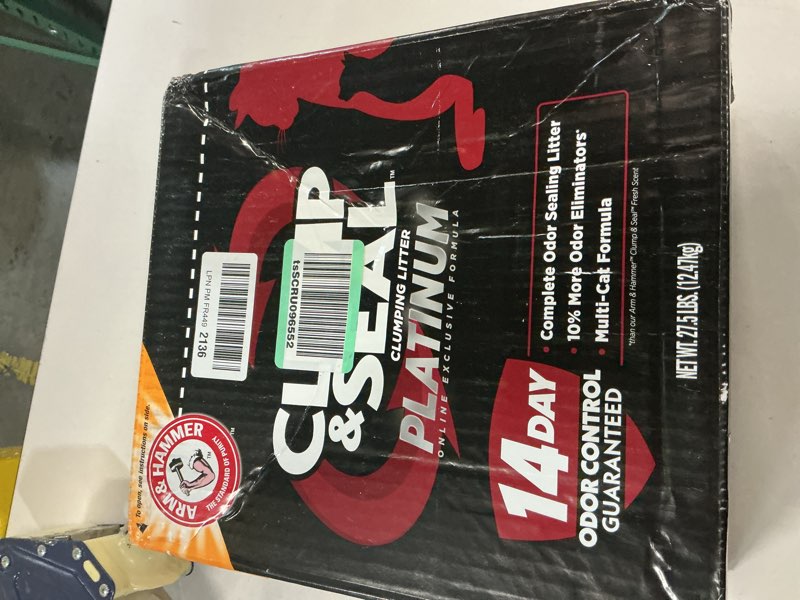 Condition photo showing New/Like New for arm & hammer clump & seal platinum cat litter, multi-cat, 14-day odor control, rock-hard clumps, 27.5 lbs – powerful odor eliminator with baking soda clump & seal platinum clumping cat litter 27.5 lbs