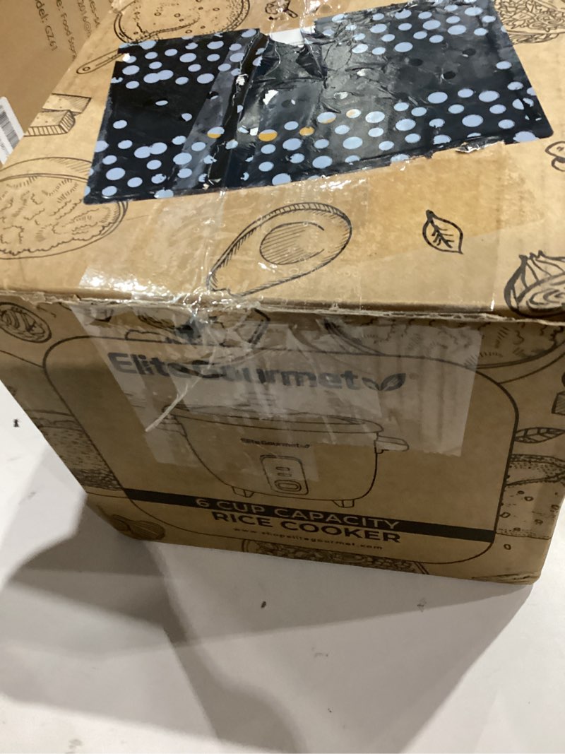 Condition photo showing New/Like New for elite gourmet erc-003 electric rice cooker with automatic keep warm makes soups, stews, grains, hot cereals, white, 6 cups cooked (3 cups uncooked)