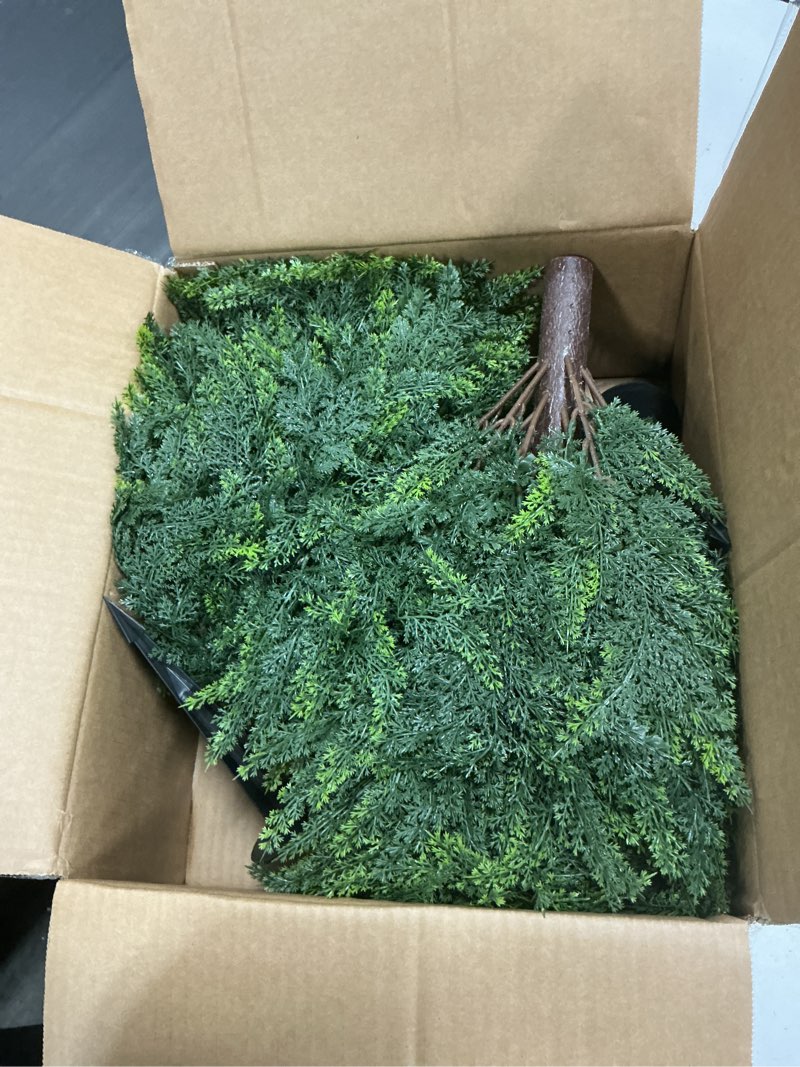 Condition photo showing Good Condition for luwener 23.6inch artificial cedar topiary, outdoor 2 pack uv resistant faux evergreen shrubs with ground spikes, indoor potted plants for porch, garden, front door decor cyress