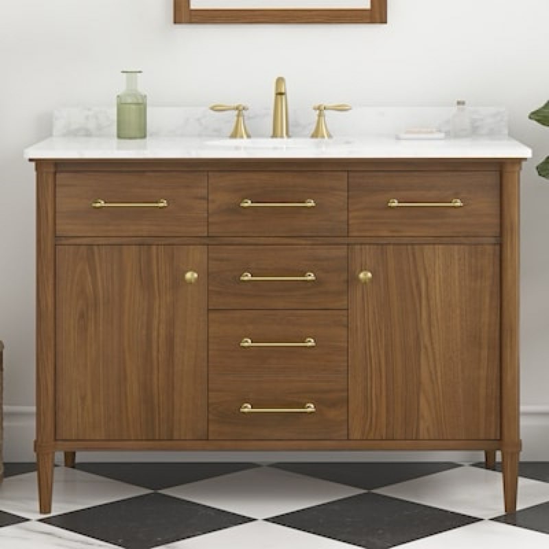 allen + roth rian 48-in golden walnut undermount single sink bathroom vanity with white