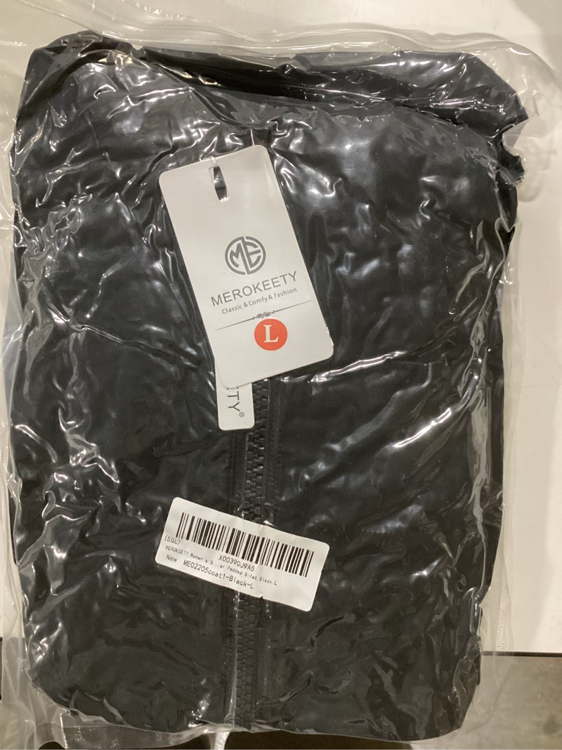 Condition photo showing New/Like New for MEROKEETY Women's Crop Puffer Vest Lightweight Stand Collar Sleeveless Zip Up Padded Gilet Coat Black Large