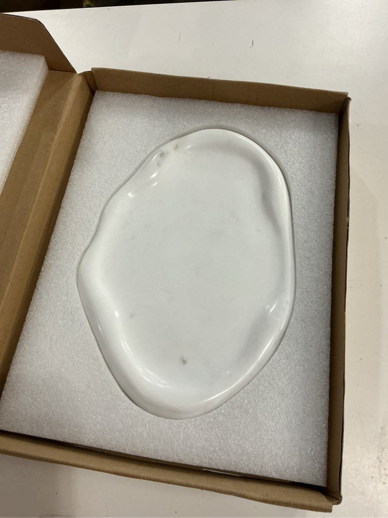 Condition photo showing As Is for (similar design to stock photo) earthly roots marble tray dish, white