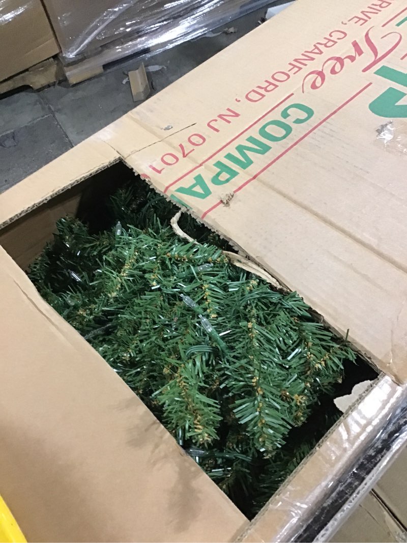 Condition photo showing As Is for National Tree Company 7.5 ft Pre-Lit Dunhill Fir Artificial Christmas Tree, 700 LED Lights, 2,514 Tips, Foot Pedal, 10 Light Functions, Includes Stand, Green