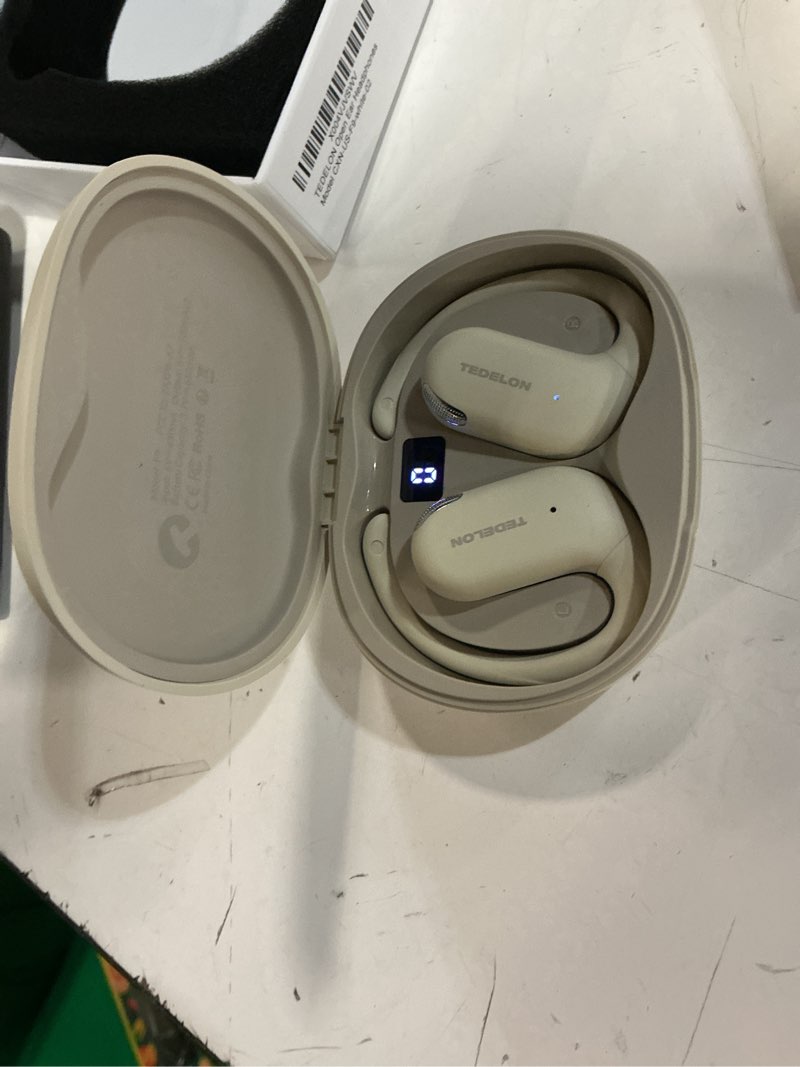 Condition photo showing Good Condition for open ear earbuds, 50h open ear headphones bluetooth 5.4, ipx6 open ear buds wireless with ear hook, hi-res stereo, ai clear call, lightweight, wireless over earbud for workout, gym, running, beige