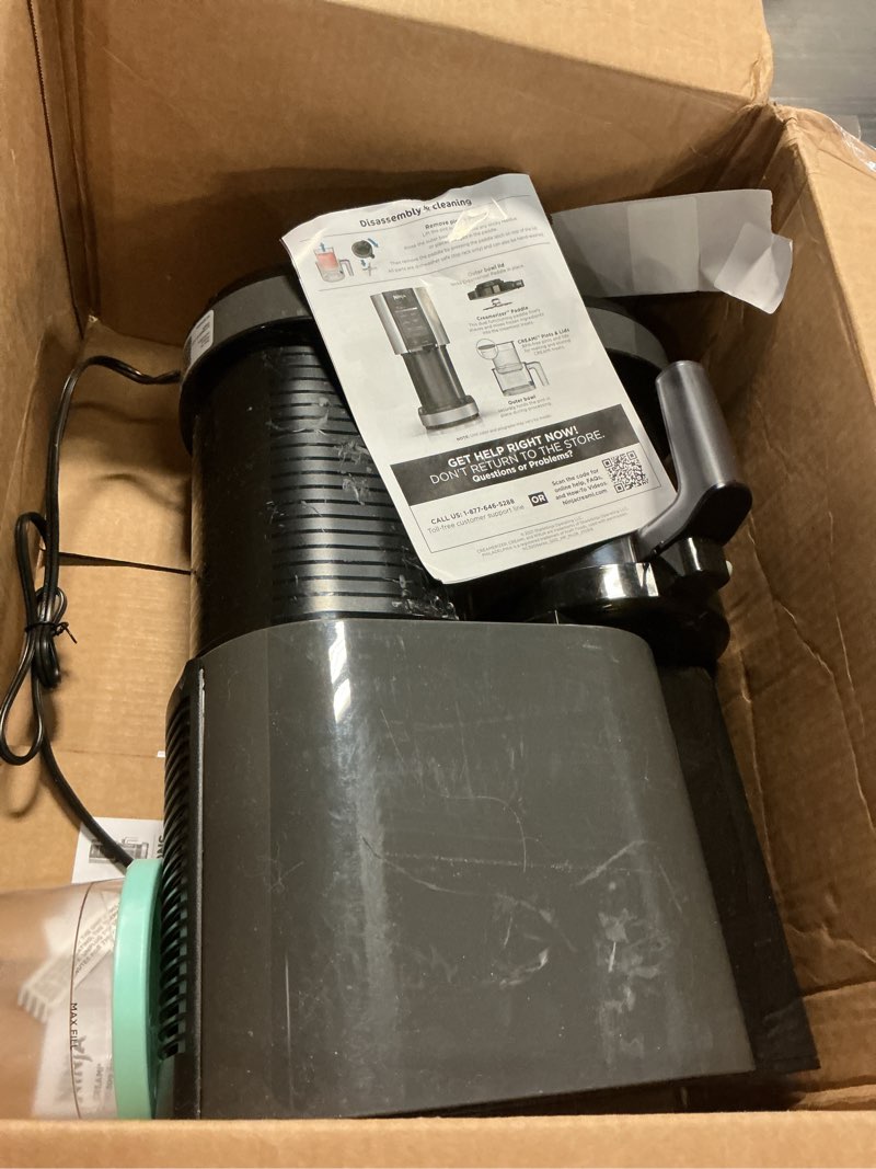 Condition photo showing As Is for ninja nc301 creami ice cream maker, for gelato, mix-ins, milkshakes, sorbet, smoothie bowls & more, 7 one-touch programs, with (2) pint containers & lids, compact size, perfect for kids, silver creami + (2) pints