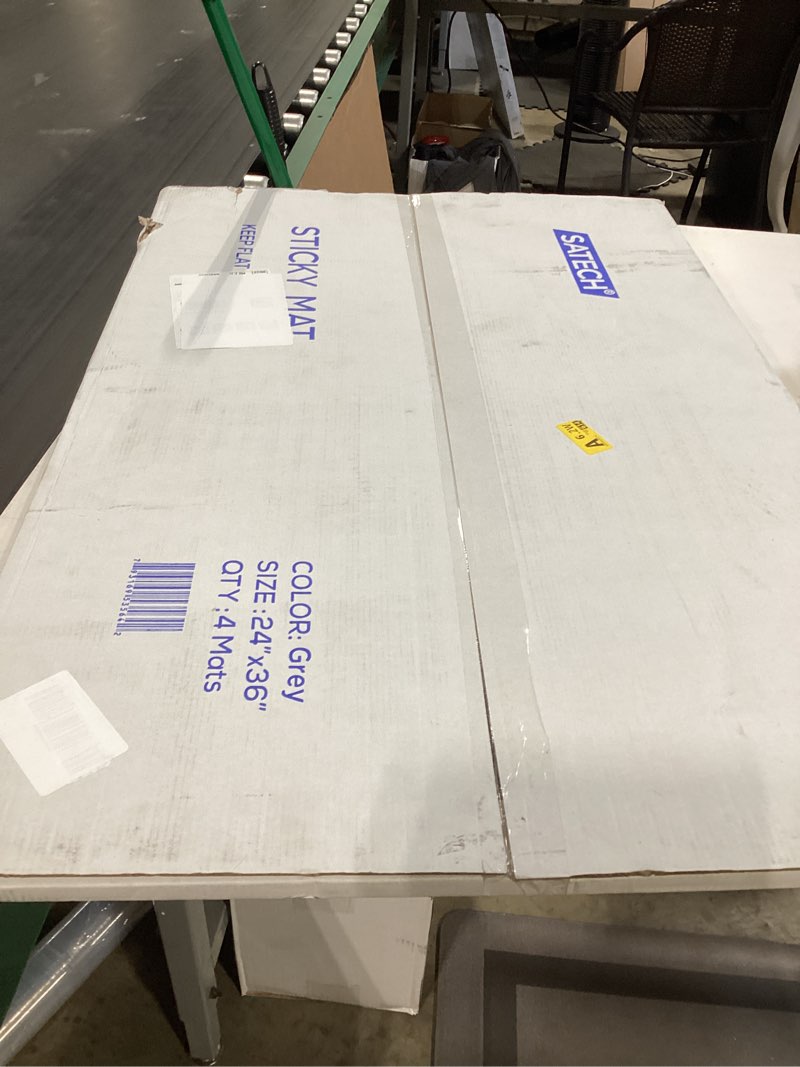 Condition photo showing As Is for satech sticky/tacky/adhesive mat 24" x 36" grey (case of 4 mats,30 sheets each) for cleanroom laboratory hospital construction pets