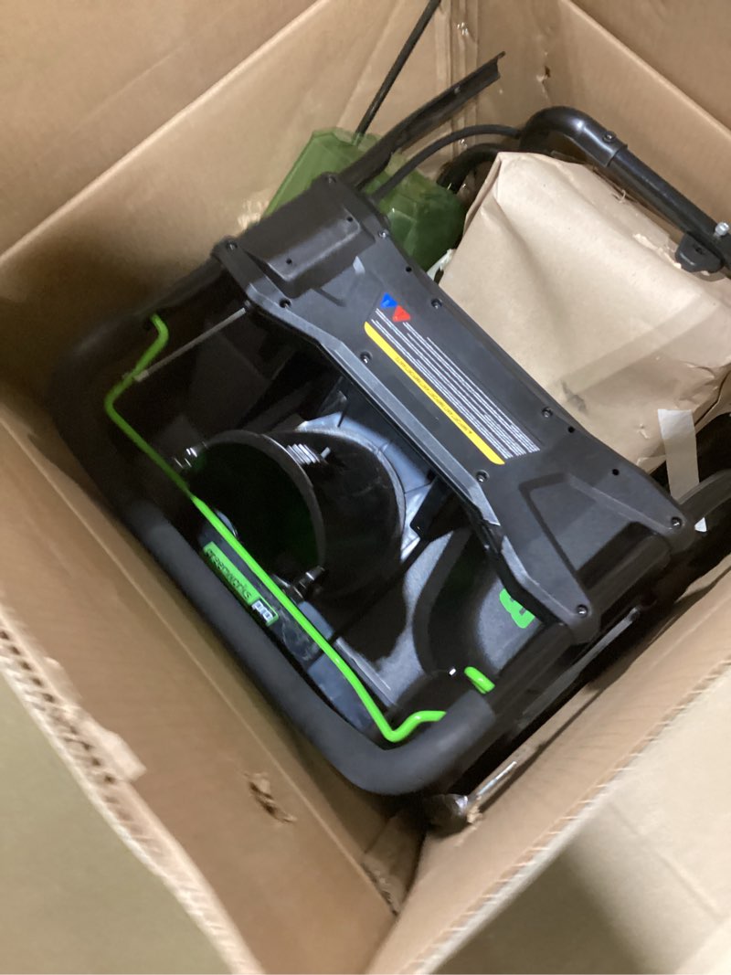 Condition photo showing As Is for Greenworks 80V (75+ Compatible Tools) 20” Brushless Cordless Snow Blower, 2.0Ah Battery and Charger Included NOT TESTED  INCOMPLETE 