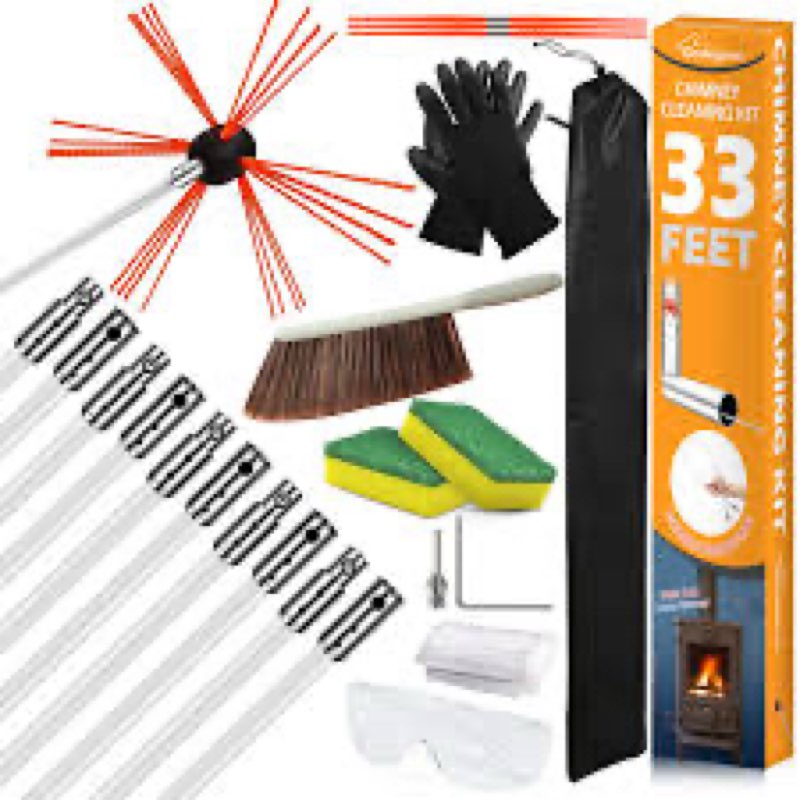 Sealegend 33 Feet Chimney Cleaning Kit Chimney Brush, Chimney Sweep Kit and Chimney Cleaning Logs Fi