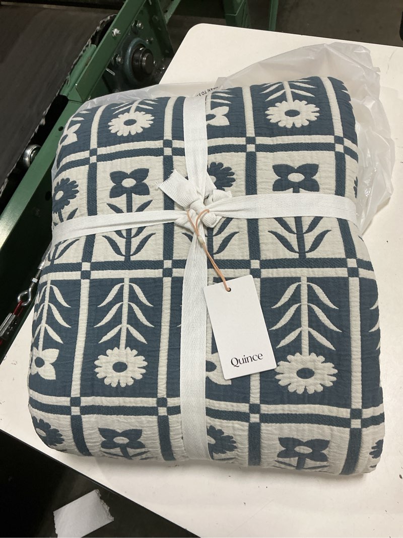 Condition photo showing Good Condition for quince organic cotton jacquard floral coverlet color glacier blue