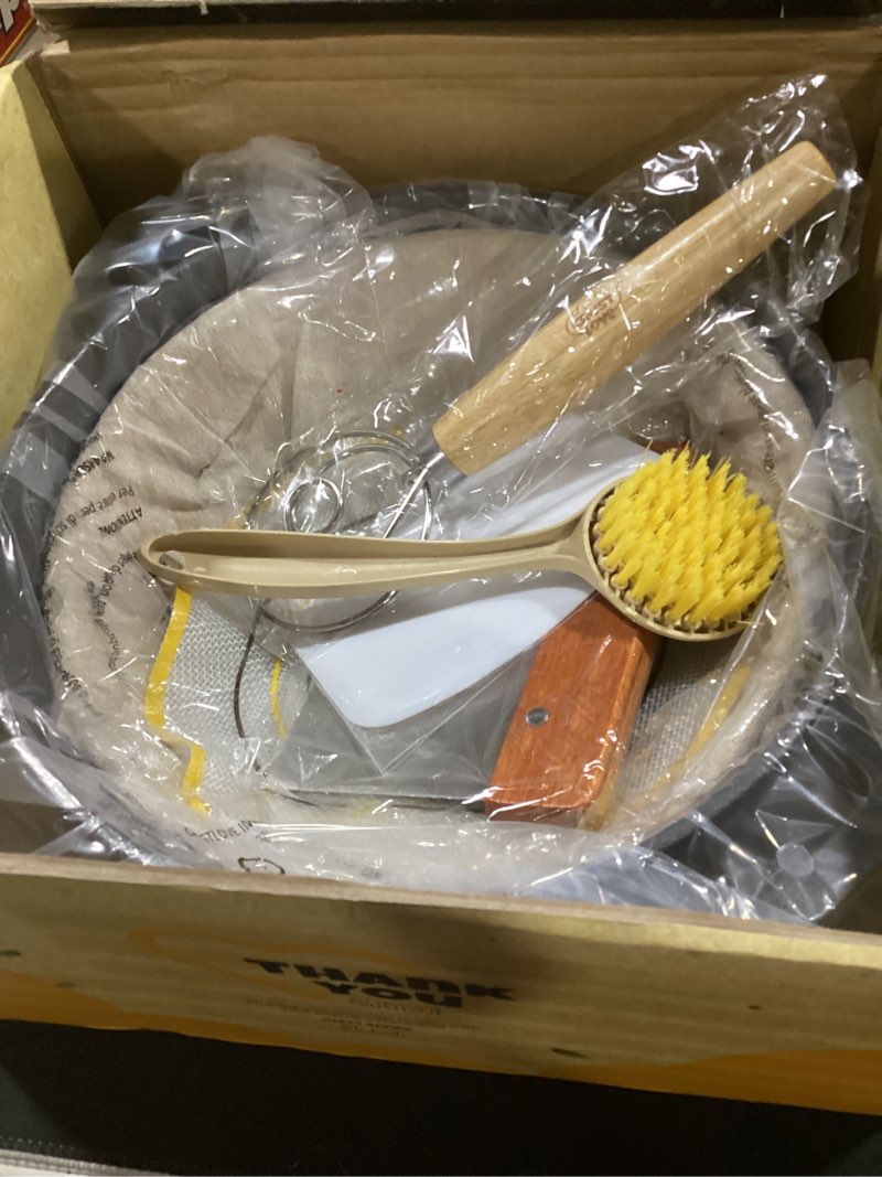 Condition photo showing Good Condition for crustlove cast iron dutch oven for bread baking - incl. sourdough bread-baking supplies like banneton bread-proofing basket - 5qt bread-oven with lid bread-making kit pan, pot, sour sough tools, lame 5qt dutch oven