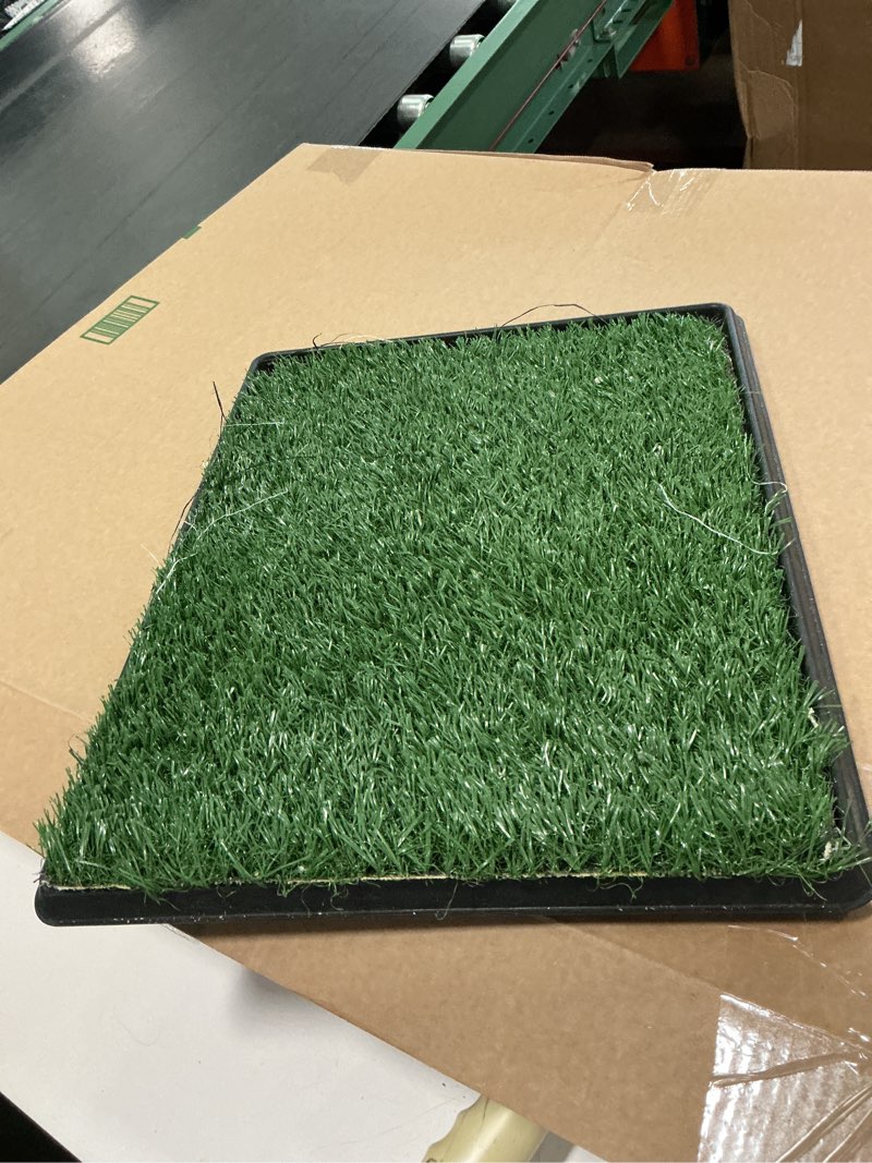 Condition photo showing As Is for Artificial Grass for Dog Potty – 16x20 inch,Strong Absorbency Grass Pad, Dog Grass Pad with Tray, Dog Potty Training Pad, Dog Litter Box with Grass (Small)