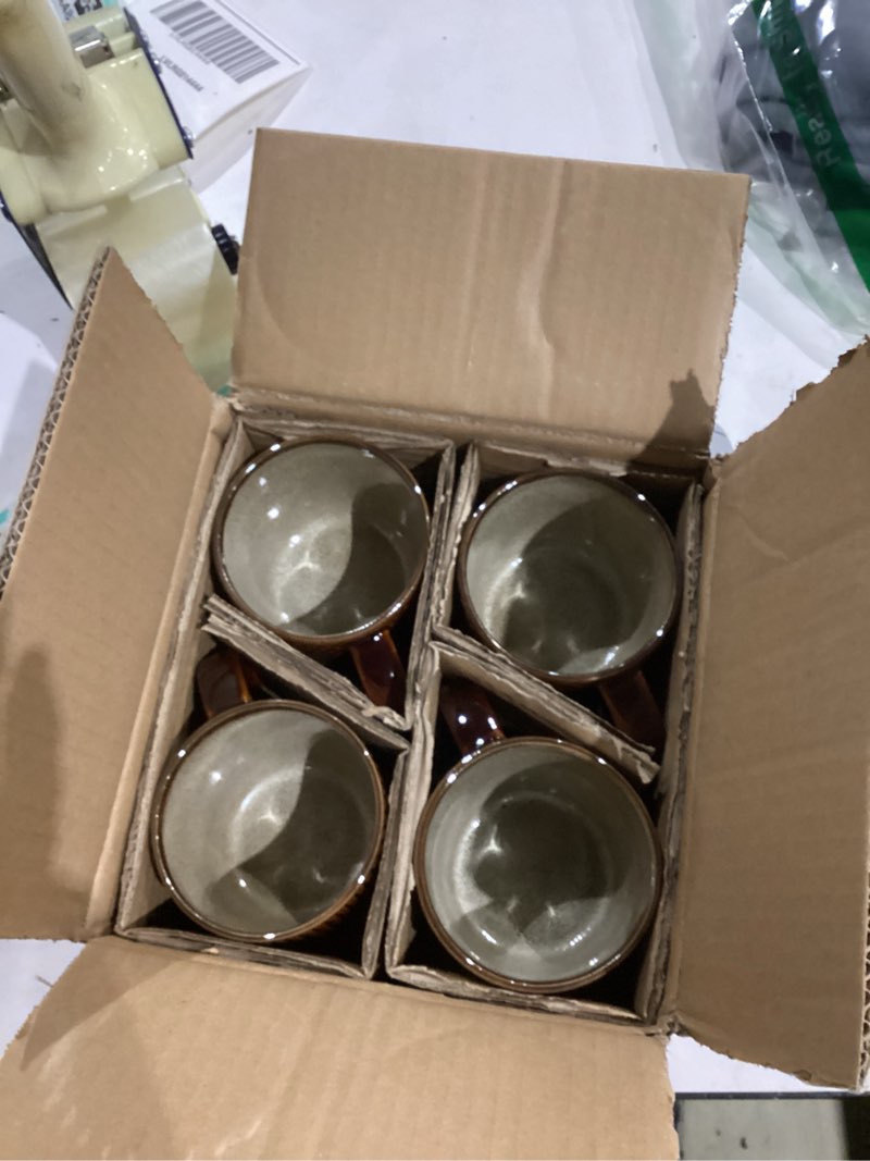 Condition photo showing Good Condition for GBhome 12 OZ Stackable Coffee Mugs, Ceramic Coffee Cups with Texture Patterns for Man,Woman,Dad,Mom, Modern Mugs Set of 4 for Latte/Cappuccino/Cocoa. Dishwasher&Microwave Safe Caramel 12oz (No Stand)