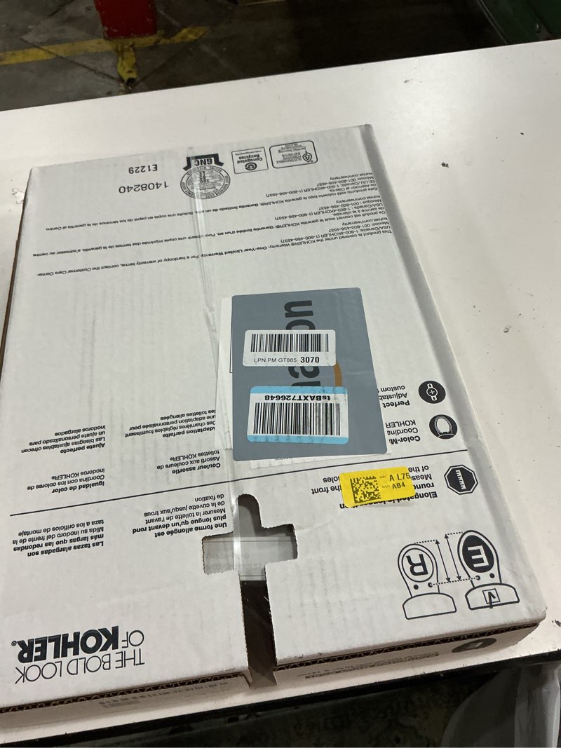 Condition photo showing New/Like New for kohler 4636-rl-0 cachet readylatch elongated slow close toilet seat, soft close toilet seat quiet lid, contoured grip-tight bumpers installation hardware, apartment essentials, white white elongated ready latch