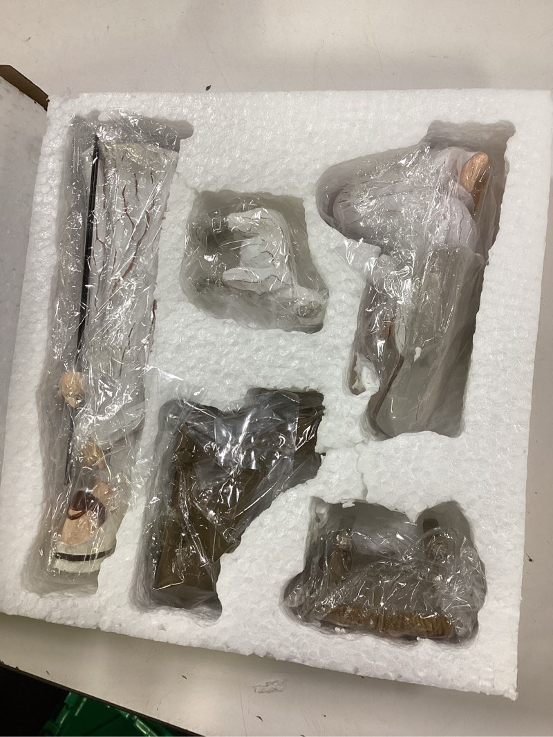 Condition photo showing New/Like New for Christmas Nativity Sets, Nativity Scene,Nativity Figurine Set, Hand Carved Sculpture Home Decoration Gifts Including An Angel Figurine, Jesus' Family Of Three, Two White Sheep And A Brown Sheep