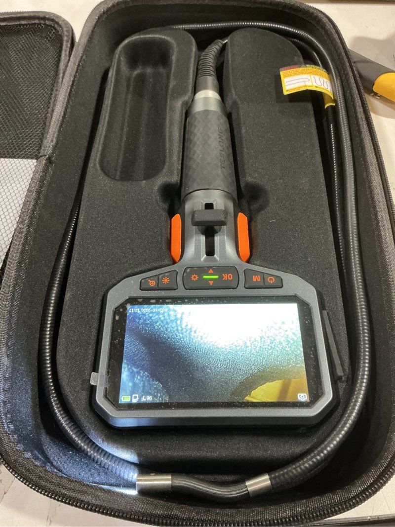 Condition photo showing Good Condition for Two-Way Articulating Borescope with Light, Teslong Industrial Endoscope Inspection Camera with Articulated Probe, Flexible Mechanic Fiber Optic Snake Scope Cam for Wall Automotive Engine Inspect-5FT
