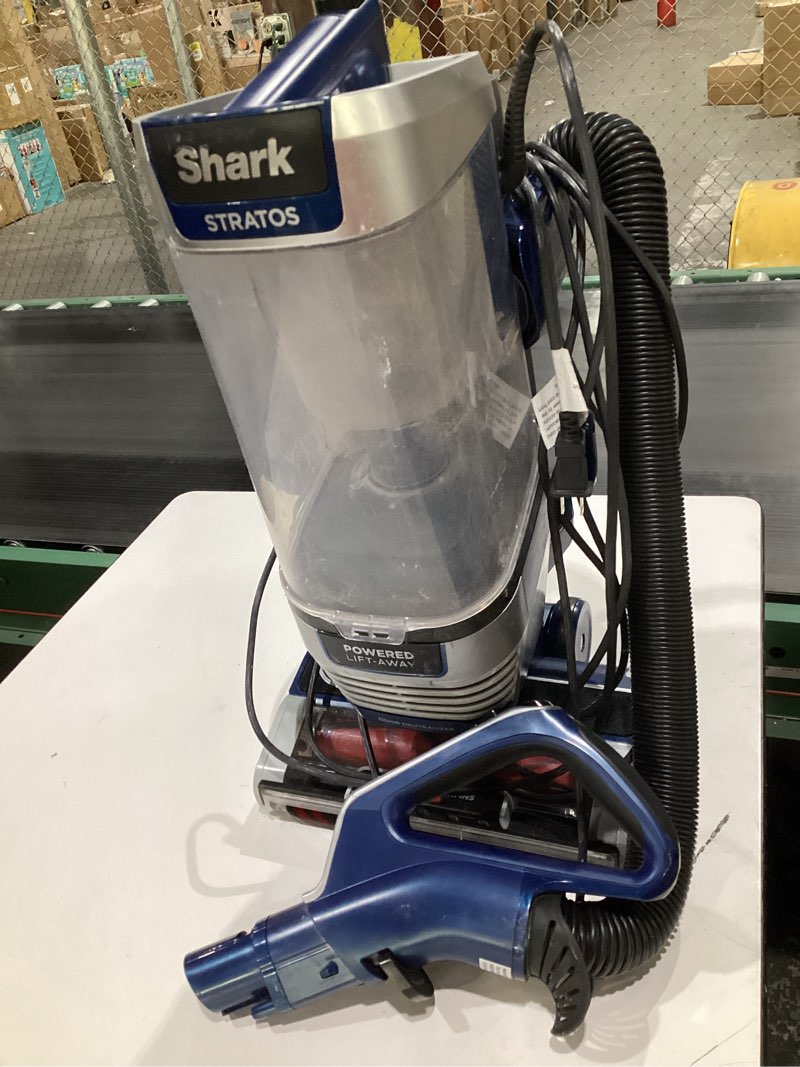 Condition photo showing As Is for (USED, NOT TESTED, INCOMPLETE PARTS) Shark Upright Vacuum, Stratos with DuoClean PowerFins, HairPro, Powered Lift-Away, Self-Cleaning Brushroll, & Odor Neutralizer Technology, Navy, AZ3002 DuoClean w/ Odor Neutralizer